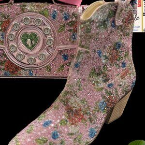 Betsey Johnson Pink Floral Ankle Boots